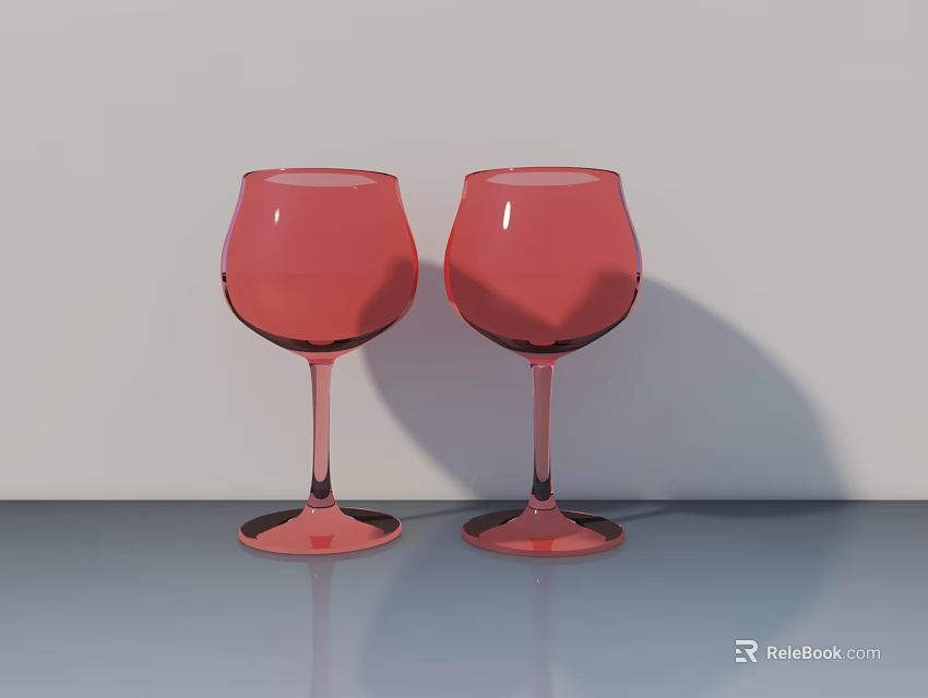 Two Red Glass Wine Glasses On Gray Table With Light Background Shadow 3d model