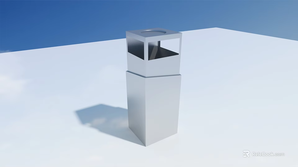Public Trash Bin Outdoor Metal Structure With Open Top And Silver Surface 3d model