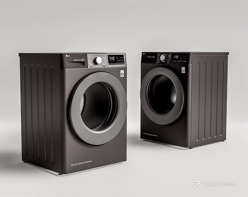 Two Modern Black Washing Machines With Digital Control Panels And Sleek Design 3d model 