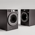 Two Modern Black Washing Machines With Digital Control Panels And Sleek Design