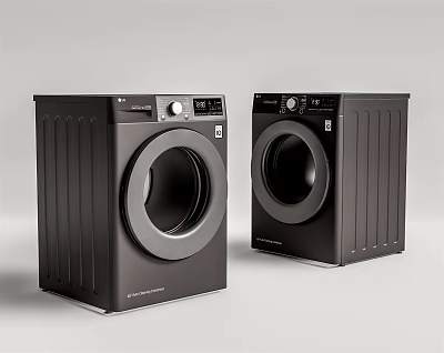 Two Modern Black Washing Machines With Digital Control Panels And Sleek Design 3d model