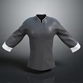 Gray Chinese Style Stand Collar Long Sleeve Shirt With White Cuffs And Button Design