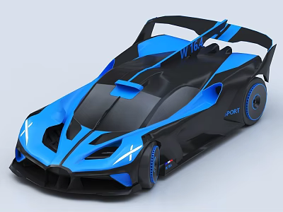 Blue And Black Sports Car With Sleek Aerodynamic Design W16 Badge And Rear Wing 3d model