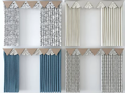 Stylish Window Curtains with Decorative Bows in Various Colors for Home Decor 3d model