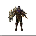 Armored Fantasy Character With Purple Scarf Golden Beast Weapon Winged Shoulders And Red Leg Guards
