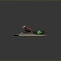 Realistic Lizard Decorative Figurine On Hexagonal Platform With Green Plants And Log