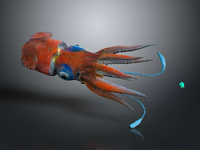 Vibrant Red And Blue Squid With Long Tentacles Bioluminescent Elements 3D Rendered Aquatic Animal 3d model