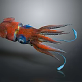 Vibrant Red And Blue Squid With Long Tentacles Bioluminescent Elements 3D Rendered Aquatic Animal