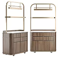 Modern Wooden Cabinet Units With Brass Metal Shelves And White Stone Countertop
