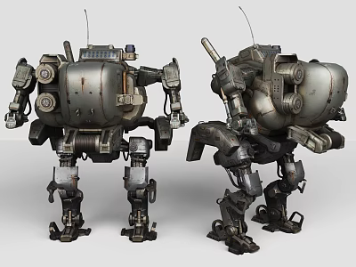 Sci-Fi Mechanical Combat Weapon Robot With Heavy Metal Armor And Armaments 3d model