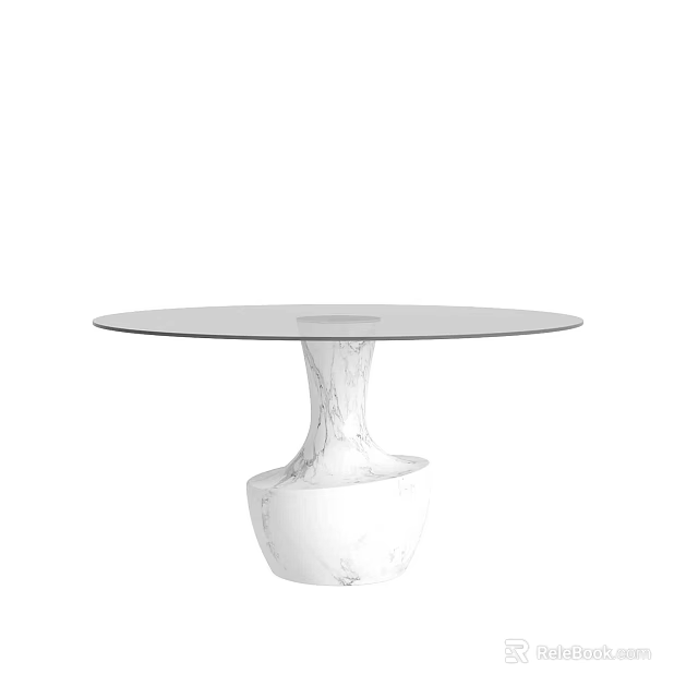 Modern Round Glass Top Dining Table With White Marble Pedestal Base 3d model