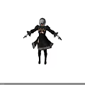 Fantasy Female Character In Black Lace Trimmed Outfit With Feathered Gloves And Split Skirt