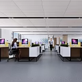 Modern Public Office Space With Open Layout Workstations Computers Large Windows And Ceiling Lights 3d model