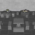 Modern Gray Stone Table and Chair Set for Outdoor Patio with Decorative Plants