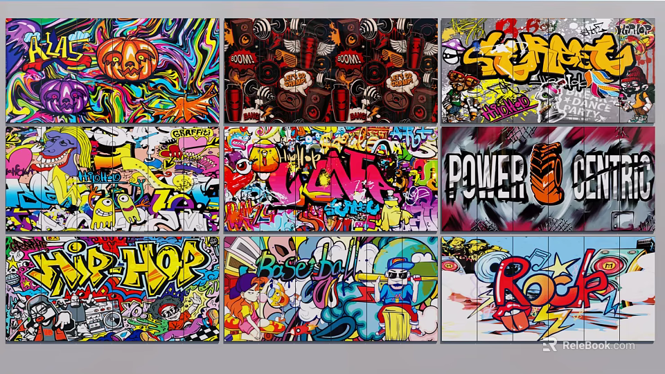 Colorful Graffiti Wall With Street Art Style Artistic Patterns Typography Cartoon Images And Abstract Graphics 3d model 