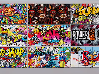 Colorful Graffiti Wall With Street Art Style Artistic Patterns Typography Cartoon Images And Abstract Graphics 3d model