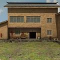 Traditional Chinese Village House With Black Roof Two Story Brick Courtyard And Dried Chili