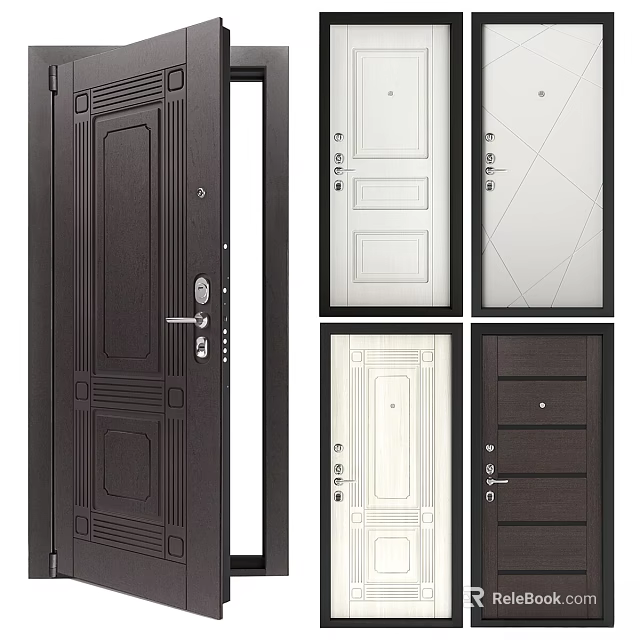 Stylish Modern Interior Door Designs With Various Colors And Panel Patterns 3d model