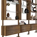 Modern Wooden Display Shelving Unit With Multiple Shelves And Decorative Items 3d model