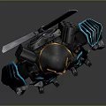 Samurai Themed Robot With Golden Helmet Blue Luminous Armor And Dual Swords