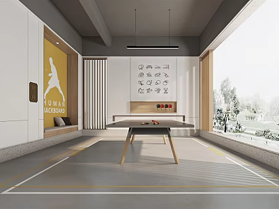 Modern Indoor Sports Fitness Area With Table Tennis Table And Bright Lighting 3d model