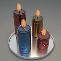 Decorative Ornament Set Featuring Colorful Burning Candles On Silver Tray