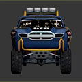 Blue Off Road Toy Truck With RT3 HTB Logos Orange Accents And Roof Spotlights