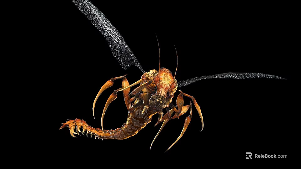 Flying Creature with Intricate Wing Structure Orange Brown Body Long Antennae and Segmented Legs 3d model 