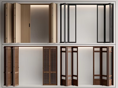 Various Folding Door Styles For Modern Home Interior With Wooden Slatted And Glass Panel Designs 3d model