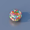 Transparent Glass Ball Filled With Colorful Beads On Gray Background With Reflection