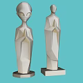Abstract Humanoid Landscape Sculptures With Geometric Design And Praying Hands