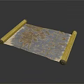 Ancient Unfolded Scroll Map With Geographical Patterns And Wooden Rollers
