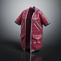 Stylish Red Short Sleeved Coat With Zipper Pockets Plaid Lining And Sleek Silhouette