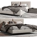 Modern Upholstered Double Bed With Neutral Comforter Throw Blanket And Pillows 3d model
