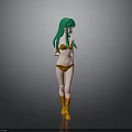 3D Character Design With Green Long Hair Orange Striped Bikini And Laced Boots