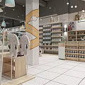 Modern Department Store Kids Section with Clothing Racks Teddy Bears and Display Tables Plants