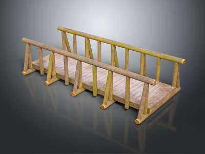 Wooden Bridge Structure With Railings Wooden Planks And Support Beams 3d model