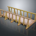 Wooden Bridge Structure With Railings Wooden Planks And Support Beams