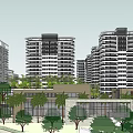Modern High Rise Apartment Buildings with Balconies Palm Trees and Pool Area