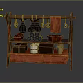 Multi tiered Wooden Storage Shelf With Hanging Hooks Red Towel Containers And Decorations