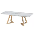 Modern Dining Table With White Marble Tabletop And Wooden Triangular Legs 3d model