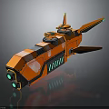 Futuristic Orange Spaceship With Multiple Thrusters And Aerodynamic Design For Cosmic Travel