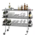 Stylish Metal Bar Carts With Liquor Bottles Glassware And Decorative Items