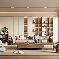 Modern Living Room Interior Design With Sofa Bookshelves Coffee Table And Plant