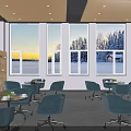 Lounge Area Interior Design With Large Windows Snowy View Green Plants And Black Pendant Lights