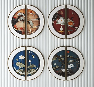 New Chinese Round Frame Painting Decorative Painting 3d model