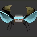 Blue Insect Model With Yellow Transparent Wings And Mechanical Design On Dark Reflective Surface