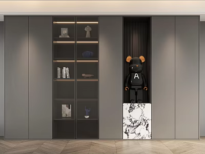 Modern Bookcase Interior Design With Open Shelves Decorative Items And Art Figure 3d model