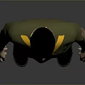 Man Wearing Green T Shirt With Yellow Cross Straps Camouflage Pants And Yellow Knee Pads