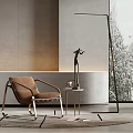 Modern Brown Leisure Chair With Metal Frame And Small Round Table Floor Lamp